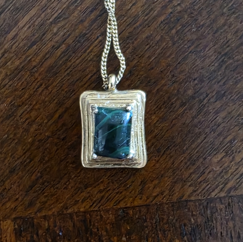 Aureum 18k Goldplated Sterling Silver Necklace Malachite Pendent 1" Chain18" New